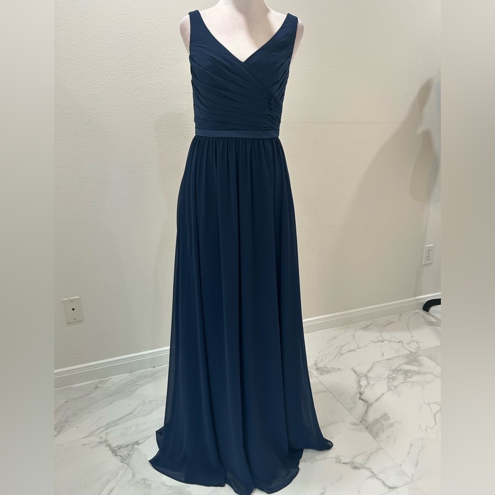 Alfred Angelo Sleeveless Bridesmaid Navy Chiffon Dress, Size 2